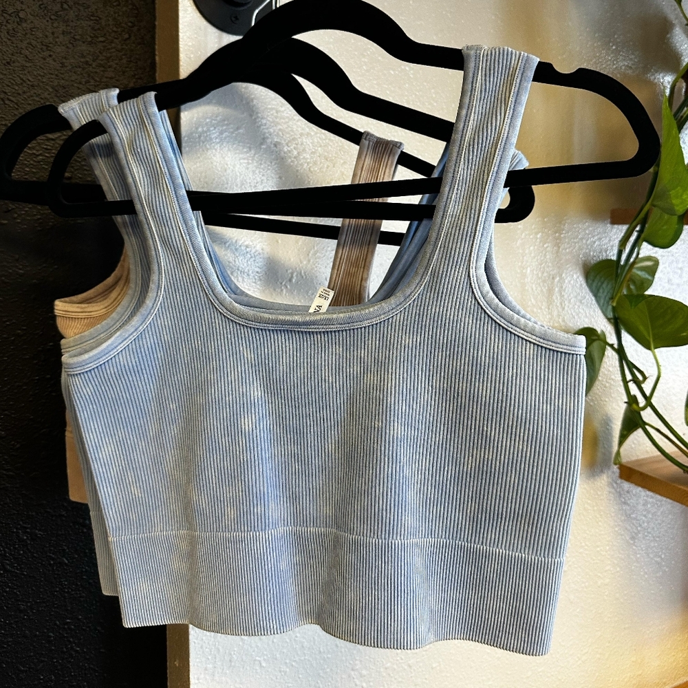 Zenana Blue Ribbed Women's Crop Tank